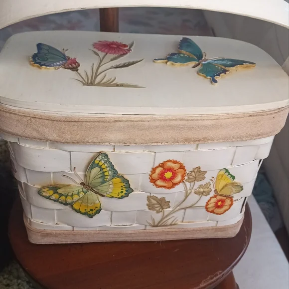 Butterfly and Floral Wooden Woven. Basket Purse Tote - Picture 7 of 15